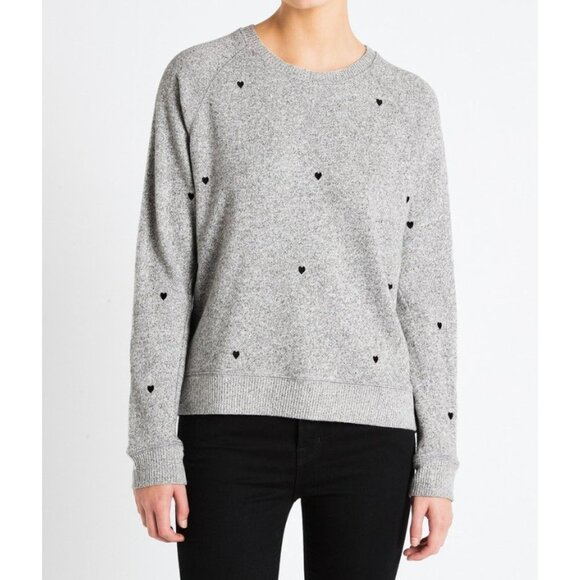 Rails Callahan Knit Sweater Size Large Melange Grey Black Hearts - Picture 1 of 12